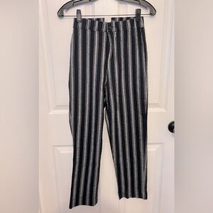 BRANDY MELVILLE Women's Black White Striped Elastic Waist Cotton Straight Pants